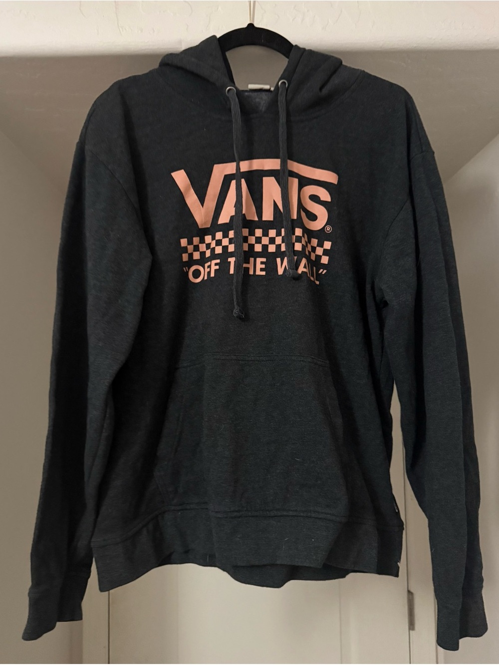 Vans Men’s Dark Grey Hoodie with Salmon Logo - Classic Pullover